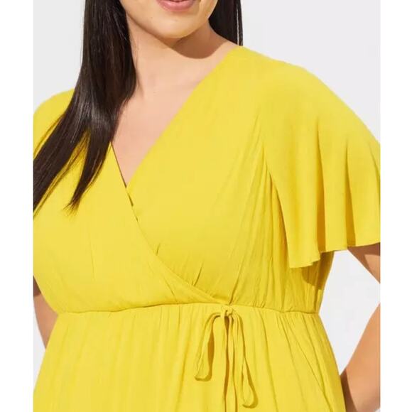NWT! Torrid Maxi Rayon Slub Surplice Wrap Dress Yellow A-Line Plus Size 3x - Picture 3 of 6